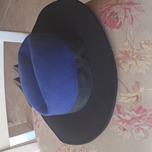 Stetson Women Wool 2tone Fedora black&blue with bow. S - Picture 8 of 8